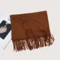 Einfarbiger brauner Kunstkaschmir Fransenschal für Damen, eleganter warmer Winterschal. - F015 Karamell