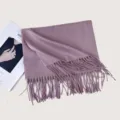 Einfarbiger lila Kunstkaschmir Winterschal mit eleganten Fransen für Damen warm - F018 Flieder
