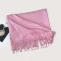 Herbst Winter rosa einfarbige Fake Kaschmir Schal mit langen Quasten warme weiche Damen Stola - F019 Rosa