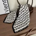 Cotton linen vintage horse print square scarf, elegant neckerchief and stylish bag accessory. - Black