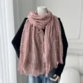 Long foulard rose effiloché pour femme, châle léger en gaze pour l'été et les voyages. - RM002 rose