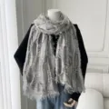 Grey distressed fringe scarf for women, lightweight summer shawl and beach sun protection wrap. - RM002 Light Gray