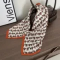Vintage horse print cotton linen square scarf, chic orange border stylish bag neckerchief. - Orange Red