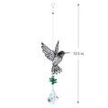 Detailed view of the metal hummingbird crystal suncatcher with green beads and prism pendant. - Hummingbird (50mm Shell)