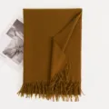 Solid color imitation cashmere scarf with fringe winter warm cozy women shawl neck wrap - Yellow Brown