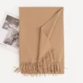 Solid color cashmere-feel women imitation cashmere winter camel scarf tassel shawl. - Camel