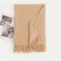 Camel faux cashmere fringe scarf, stylish winter warm shawl for women variant style. - Khaki