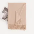 Solid color women imitation cashmere scarf winter warm cozy tassel shawl wrap elegant - Apricot