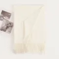 Solid Cashmere Touch Scarf Cream Beige Winter Tassels Shawl Warm Women Neck Scarf - Off White