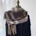 Écharpe à carreaux femme automne hiver style cachemire franges chaud tour de cou chic - G-HY56 café