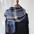Women winter warm cashmere feel plaid tassel scarf cozy thick fashion neck wrap! - G-HY56 Blue