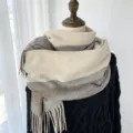 Automne hiver femme écharpe imitation cachemire carreaux franges châle élégant - Beige