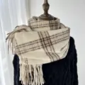 Classic plaid winter scarf with fringe, soft warm long shawl for women and daily wear. - G-HY46 Beige
