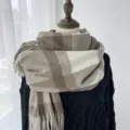 Women plaid winter scarf, classic check warm cashmere-feel tassel shawl for cold weather. - G-HY56 Light Coffee
