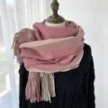 Femme automne hiver chaud écharpe à franges à carreaux doux toucher cachemire chic - Rose