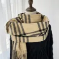Classic plaid cashmere feel winter scarf for women and men, British style warm neckerchief. - Khaki