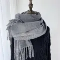 Grey winter warm cashmere-feel scarf with fringe elegant casual style for women daily wear - Gray