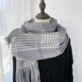 Grey houndstooth plaid winter thick long scarf women cozy warm shawl versatile winter item - Gray