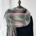 Écharpe d'hiver à carreaux vert et rose, châle chaud imitation cachemire pour femmes. - Vert Herbe