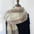 Chic women plaid winter scarf, cozy warm thickened tassel long shawl for daily wear. - G-HY51 Khaki