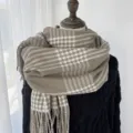 Brown houndstooth winter scarf for women, thick cozy long shawl warm couple neck wrap stylish. - Light Coffee