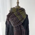 Winter striped knitted scarf with tassels, warm and cozy imitation cashmere neck warmer for women. - Navy Blue