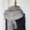 Grey imitation cashmere tassel scarf for women winter warm knitted shawl chic neck wrap - Light Gray