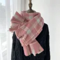 Femme hiver chaud écharpe à carreau long épais châle vintage tartan foulard présentoir mannequin - Rose