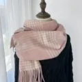 Pink White Houndstooth Scarf Winter Warm Tassel Long Shawl Versatile Women Fashion Gift - Pink