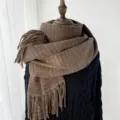 Brown Imitation Cashmere Fringed Scarf Winter Warm Tassel Neckerchief Style Variant - Coffee