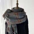 Écharpe Carreaux Gris Bleu Marron avec Franges Hiver Chaud Long Châle Doux Accessoire - G-HY46 cyan foncé