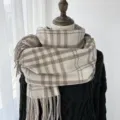 Classic plaid winter scarf with fringe, soft warm cashmere feel shawl for women and men. - Light Coffee