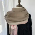 Classic plaid cashmere-feel warm winter scarf for women, elegant fringed tassel shawl. - Coffee