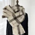 Écharpe à carreaux d'hiver pour femme, châle long chaud et épais, foulard rétro couple. - Beige