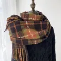 Korean style autumn winter thick warm plaid imitation cashmere scarf for women stylish neck warmer. - Orange
