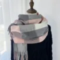 Stylish women's winter warm plaid scarf with chic tassels for cozy daily autumn outfits. - G-HY51 Pink