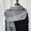 Classic grey plaid imitation cashmere scarf winter warm tassel neckerchief fashion shawl - Gray