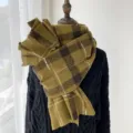 Classic plaid winter scarf in olive green, warm cozy long shawl and wrap for women. - Green