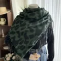 Hiver vert imprimé léopard cachemire frange écharpe élégant chaud femme châle cape - Vert