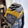 Women's zebra print imitation cashmere scarf with tassel fringe, stylish winter warm shawl. - 17-YHP Yellow