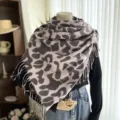 Hiver chaud écharpe imprimé léopard femme mode franges imitation cachemire châle élégant - Rose