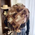 Femme marron écharpe imitation cachemire hiver chaud frange châle envelopper accessoire - 22-YHP café