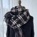 Echarpe carreaux noir et blanc automne hiver, chale doux imitation cachemire pour usage. - G-HY84 Noir