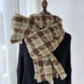 Femme hiver chaud vert marron carreaux pied-de-poule imitation cachemire frange écharpe chic - G-HY148 vert