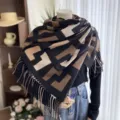 Femme hiver motif géométrique chaud imitation cachemire châle à franges écharpe mode - 22-YHP café noir