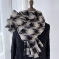 Femme hiver chaud carreaux pied-de-poule franges écharpe classique épais cachemire foulard - G-HY148 noir et blanc