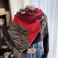 Femme écharpe imitation cachemire motif zèbre franges châle chaud automne hiver foulard - 17-YHP Rouge