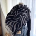 Femme automne hiver imprimé zèbre franges effet cachemire écharpe châle chaud noir gris - Gris avec Semelle Noire