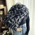 Women Winter Imitation Cashmere Scarf Grey Leopard Print Tassel Warm Fashion Shawl - Gray