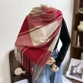 Femme automne hiver classique carreaux gland imitation cachemire chaud écharpe - G-HY64 rouge
